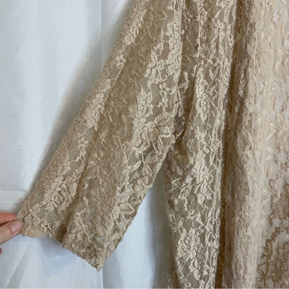 DOUBLE TAKE Women’s Tan Nude Lacy Sheer Kimono Cardigan Robe One Size - Picture 6 of 13